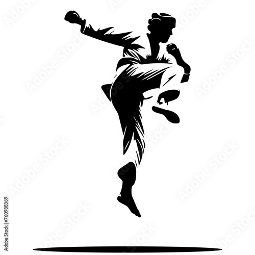 Male Taekwondo Player Kick Silhouette.
