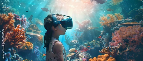 A little girl is wearing VR headset user photo