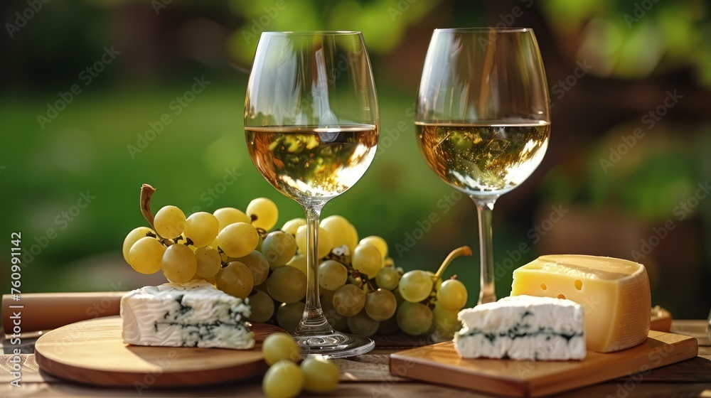 A Vineyard Feast of Varied Cheeses Paired Perfectly with White Wine