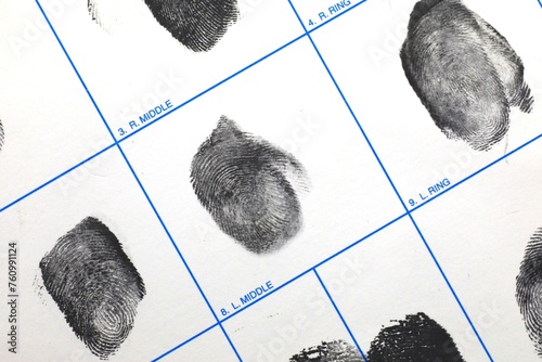 Fingerprints card in a forensic laboratory
