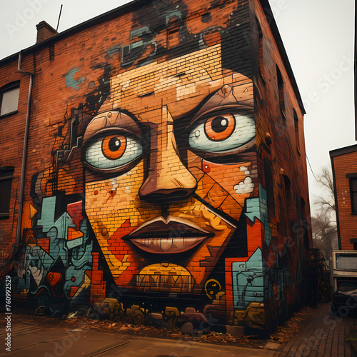Urban street art on a brick wall. 