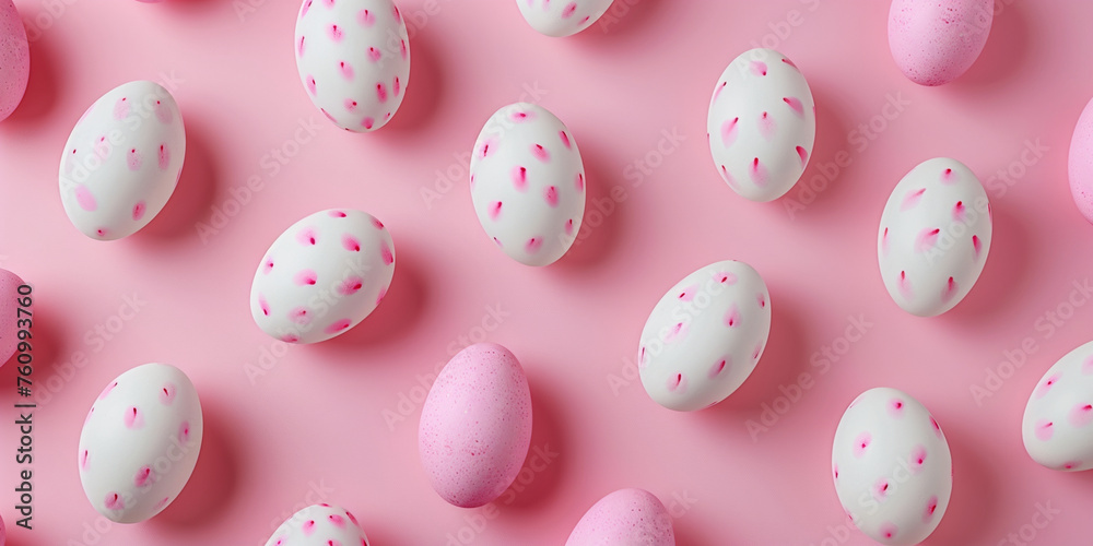 Pink and white Easter eggs pattern over pink background