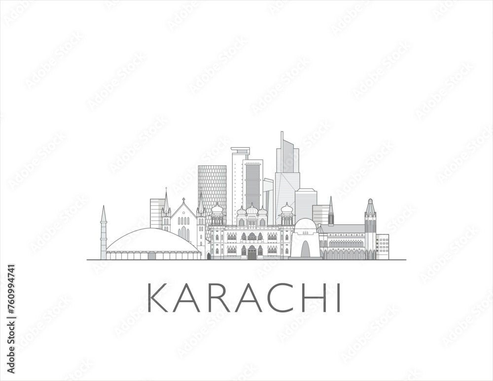 Karachi skyline cityscape line art style vector illustration