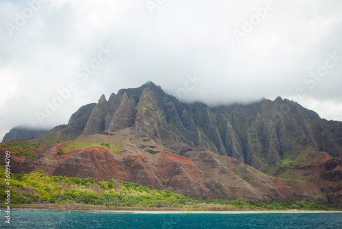 Na Pali coast landscape, view from the ocean, Kauai, Hawaii