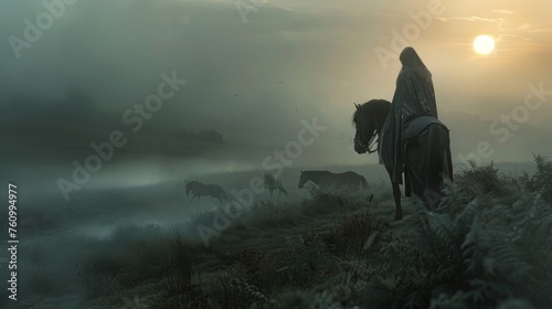 Misty Morning: The Horse Herder's Solace