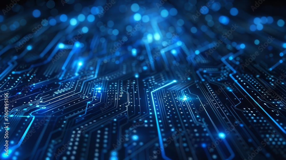 Abstract circuit board pattern on dark blue background, futuristic cyberspace design concept Abstract circuit board pattern on dark blue background, futuristic cyberspace design concept
