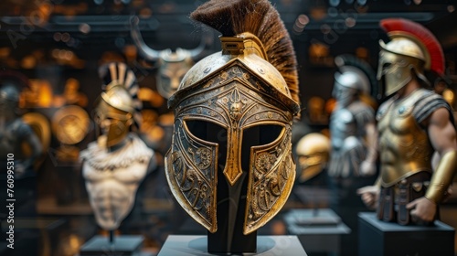 Ornate Greek Helmet in Focus