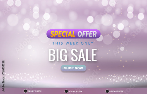 special offer big sale dscount template banner with blank space for product sale with abstract gradient purple and white background design