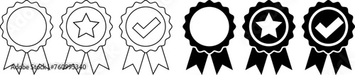 outline silhouette badge with ribbon icon set