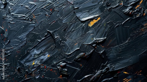 Abstract rough black art painting texture with oil brushstrokes and palette knife on canvas photo