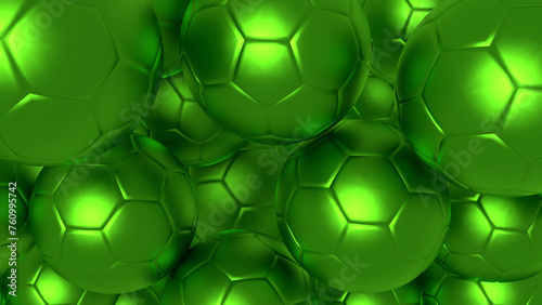 Textura de balones de fútbol soccer amontonados, color verde.