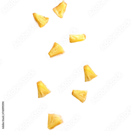 Fresh pineapples slices isolated on transparent background , food flat lay concept.