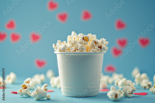 popcorn in a ball with hearts, valentine's day, love concept, movie cinema