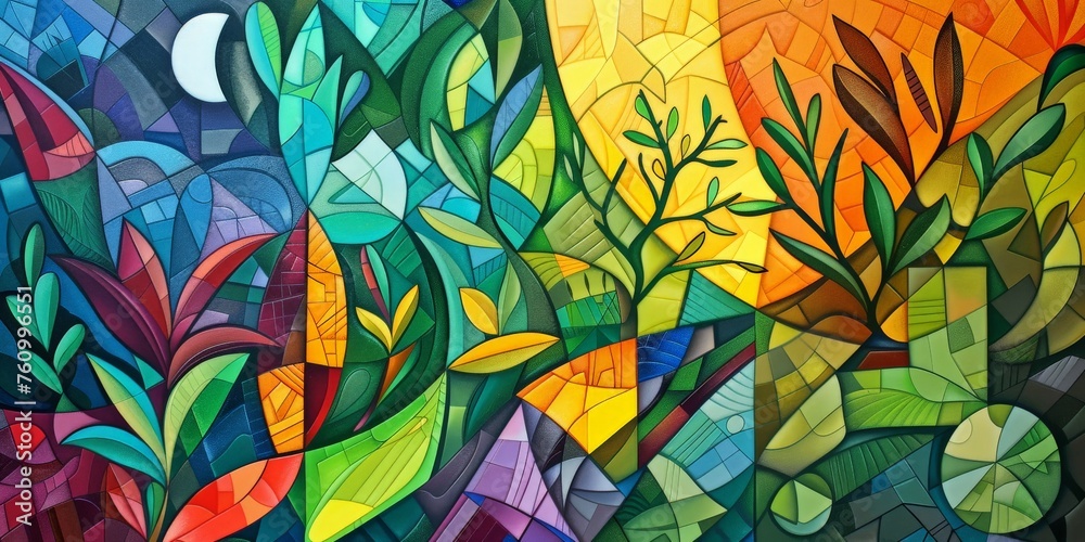 Colorful Cubism Art of Autumn Leaves Ecology Plant Background