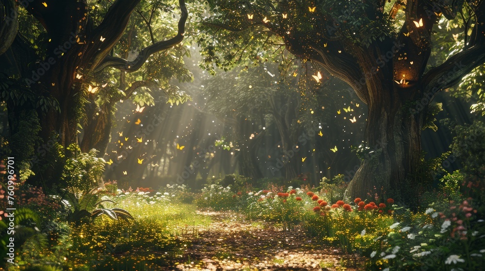 Enchanted Forest Pathway with Magical Flora Enchanted Forest Pathway with Magical Flora