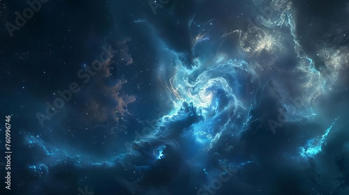 Space nebula and galaxy, astronomical phenomenon, science fiction digital illustration