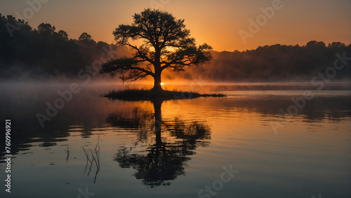 Sunset Over Lake with Lone Tree © ART Forge