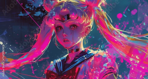 Sailor Warrior in a Neon Dreamscape photo