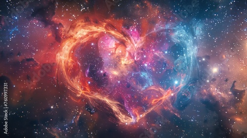 Illustration of a love-themed galaxy arranged in a heart shape  sprinkled with color  a cosmic mix.AI generated