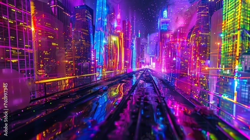 Neon Pulse Through Futuristic City