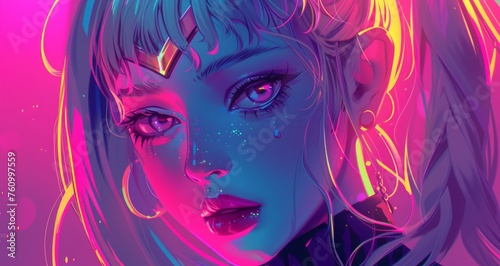 Neon Reverie - Vibrant Anime Girl Portrait