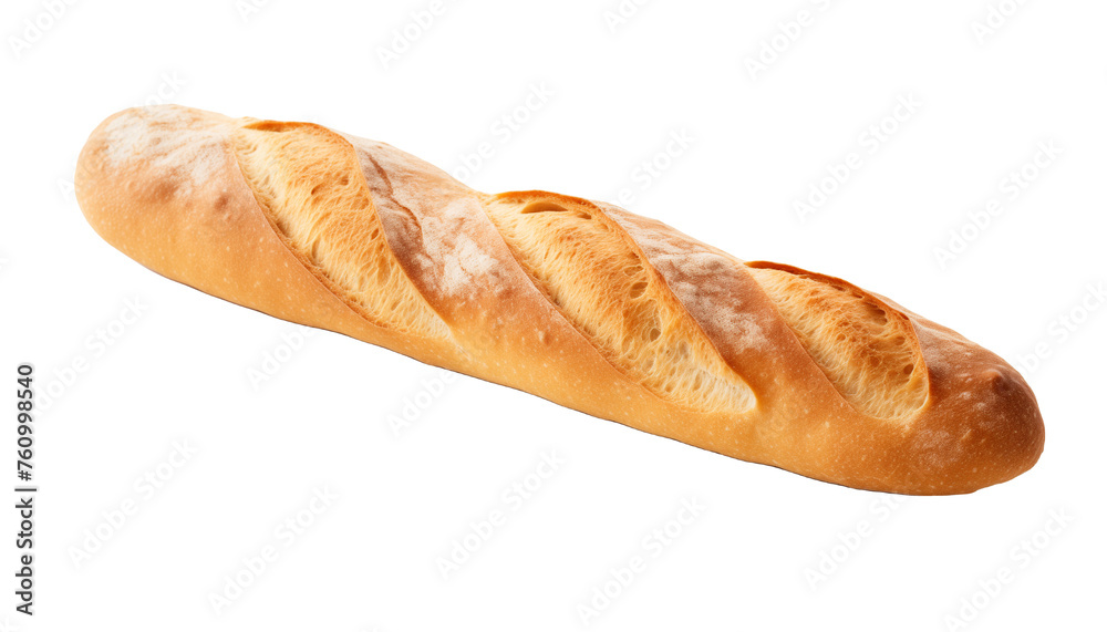 Freshly baked French baguette with a crunchy crust isolated on transparent background for design