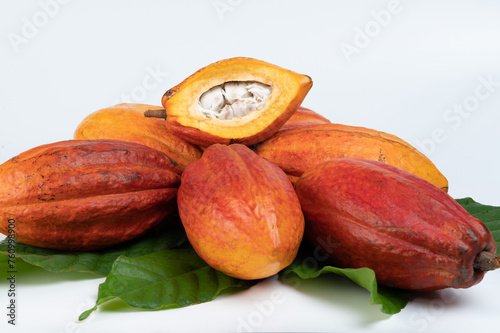 Red and orange cacao pods