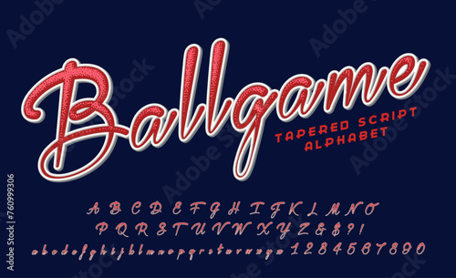 A sporty script style of lettering, with a topheavy taper to the strokes