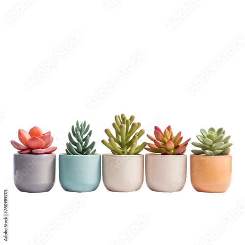 Colored Mini Succulent plants in pot isolated on white background