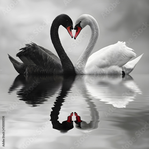 Fototapeta Naklejka Na Ścianę i Meble -  black and white swans on the lake