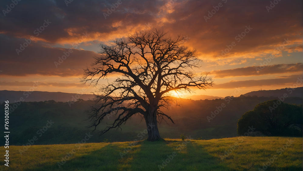 Sunrise Golden Hour with Lone Giant Tree