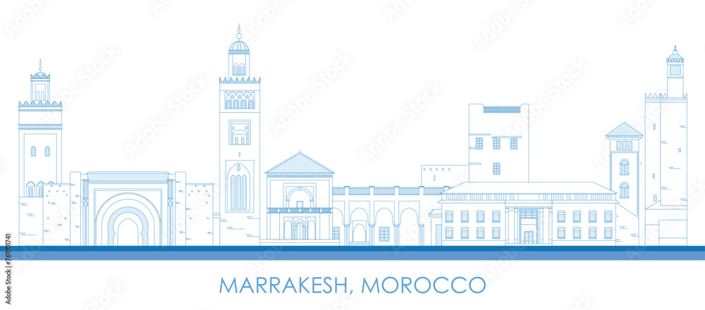 Fototapeta premium Outline Skyline panorama of town of Marrakesh, Morocco - vector illustration