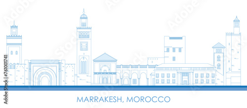 Outline Skyline panorama of town of Marrakesh, Morocco - vector illustration photo