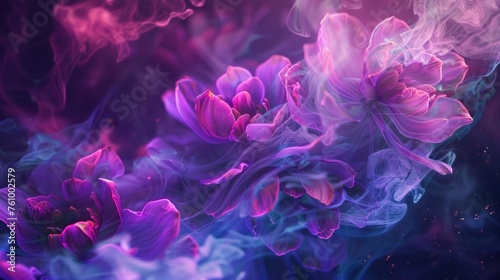 Abstract ultraviolet concept illustration with floating flower wallpaper. AI generated