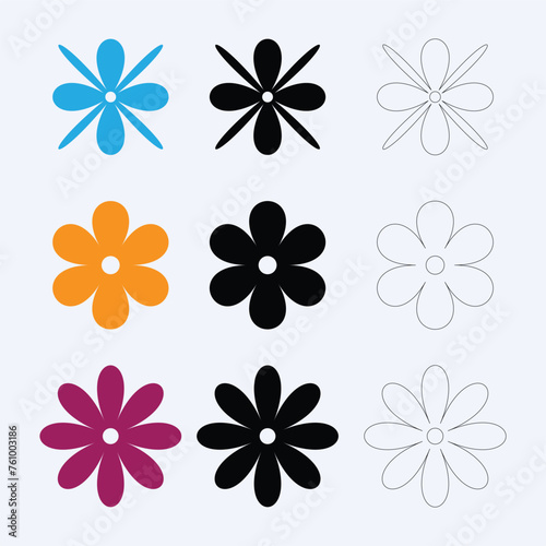 flower shape icons in color  blaclk and line Illustration