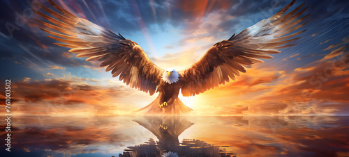 photograph of a white eagle adorned in celestial sun and moon, ai generative