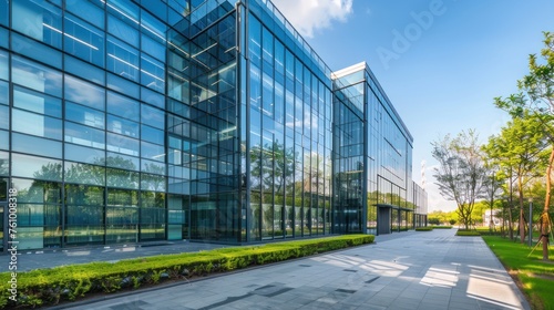 modern office building structure with wide glass curtain walls.Ai generated