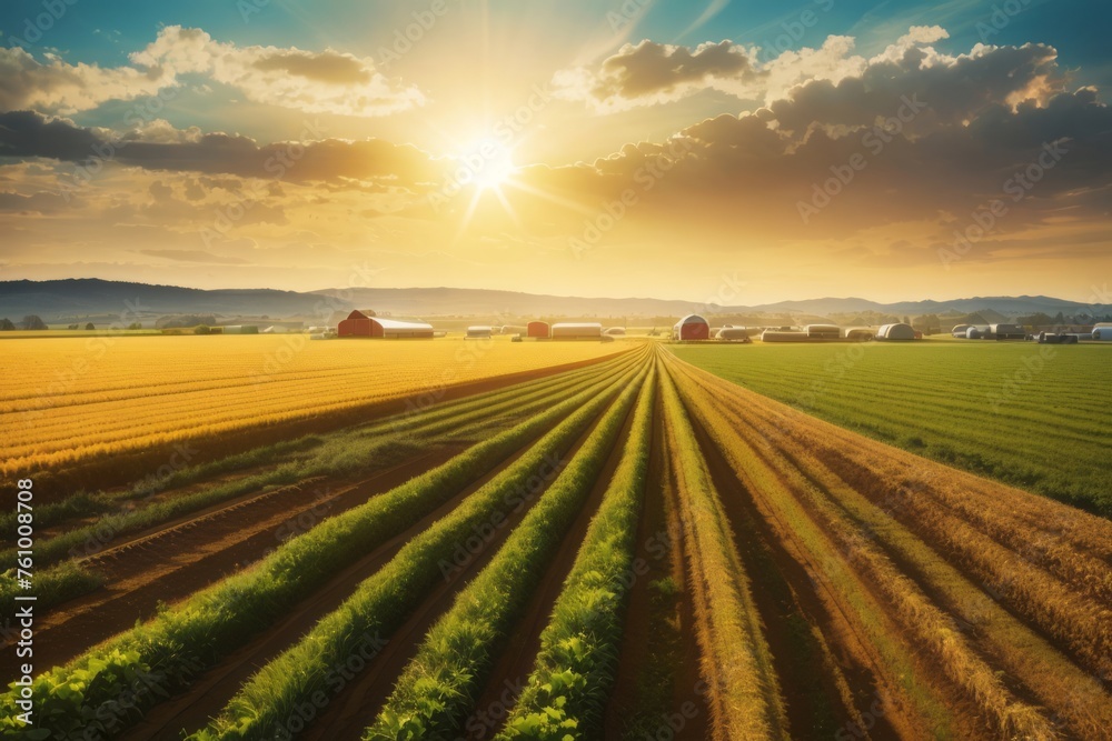 agricultural farmland environment at sunset agricultural farmland environment at sunset