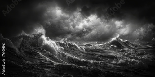 Majestic Stormy Seascape and Dynamic Skies, Dark Clouds, Ominous Portent, Global Weather Disruptions. Generative AI 