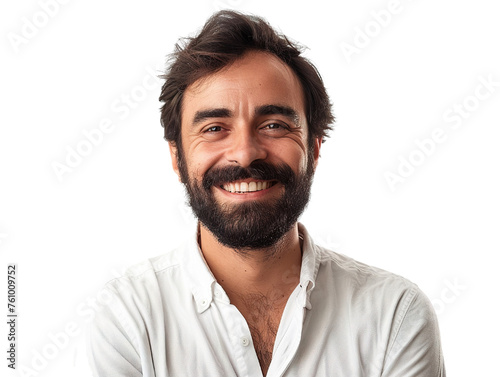 Handsome bearded man smiling, isolated on white background