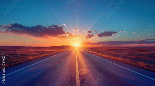 view of the highway with a sunset background. empty street on a beautiful afternoon. a long road stretched in the distance.