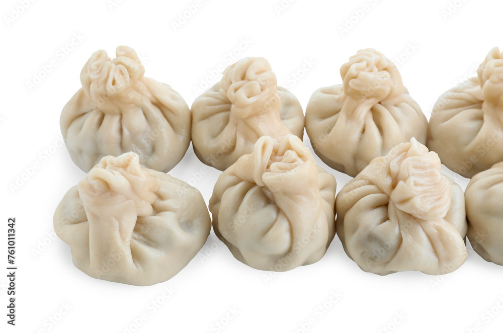 Many tasty khinkali (dumplings) isolated on white. Georgian cuisine Many tasty khinkali (dumplings) isolated on white. Georgian cuisine