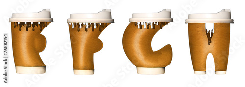 Letters I,F,G,H made from a cup of coffee
