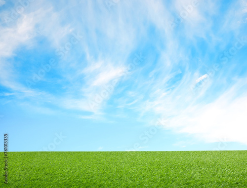 Fototapeta Naklejka Na Ścianę i Meble -  Green grass under blue sky with clouds