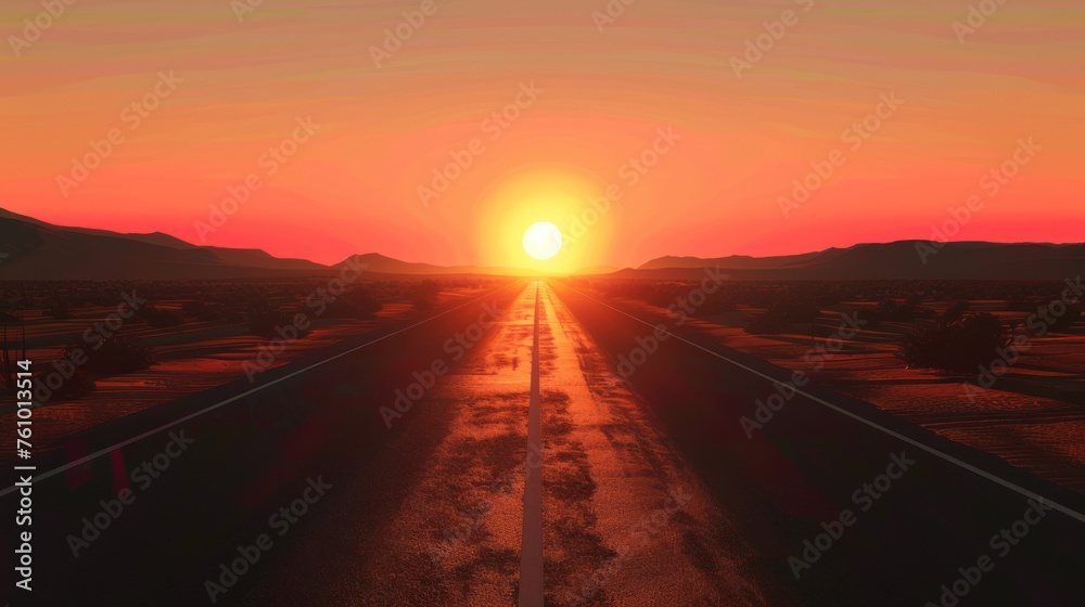 view of the highway with a sunset background. empty street on a beautiful afternoon. a long road stretched in the distance.