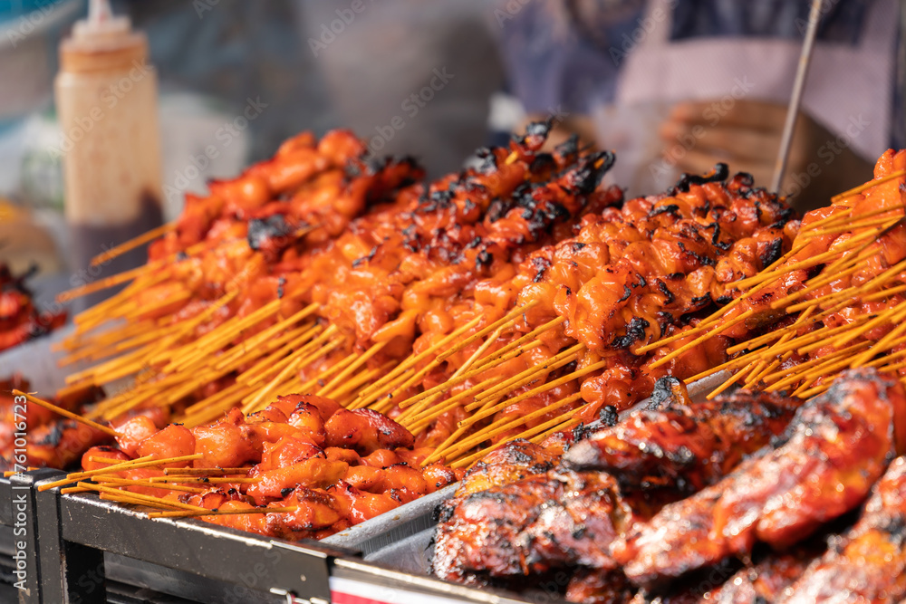 Satay or sate is a Southeast Asian form of kebab made from seasoned, skewered and barbecued meat, served with a sauce.
