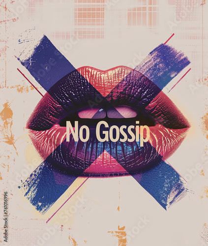 Female lips with the word NO GOSSIP on them. A world free of gossip. Concept of discretion, veracity photo