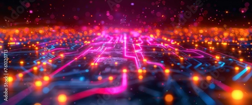 abstract circuit board with colorful streaming neon lines  Desktop Wallpaper Backgrounds  Background HD For Designer