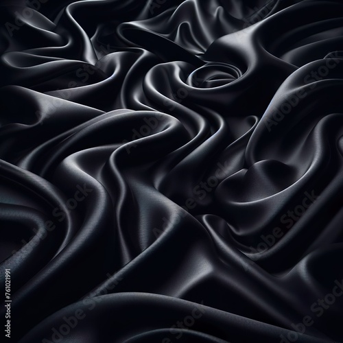 Beautiful background luxury cloth with drapery and wavy folds of black silk satin material texture. Abstract monochrome dark luxurious fabric background