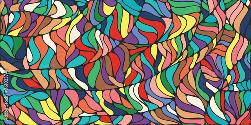 interior wall decoration, spring - summer colorful,  stained glass background, geometric water blob - drop shape, fancy decoration, panoramic web header banner,	